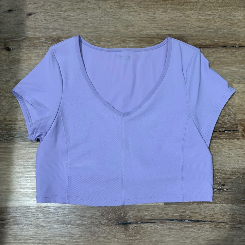 Offline by Aerie V-Neck Ribbed Cap Sleeve Cropped Short Sleeve Top in Lavender